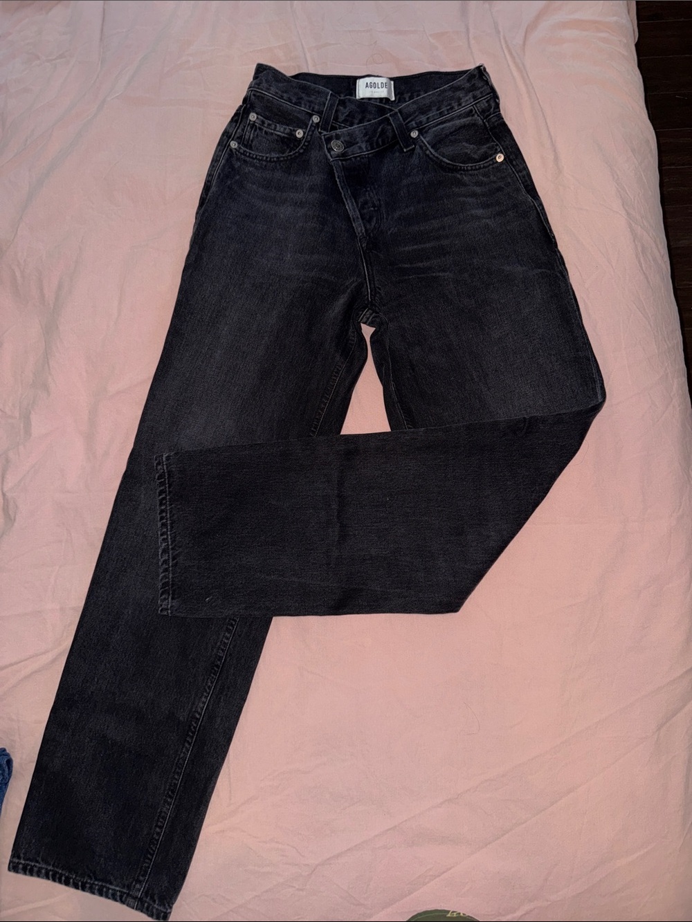 Agolde womens Criss Cross Black Straight Jeans - Premium Denim